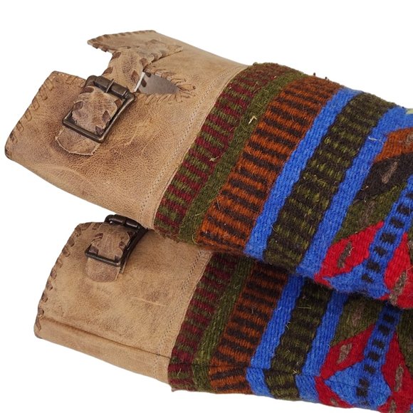 FREEBIRD BY STEVEN QUIXOTE TAN LEATHER WOOL BLANKET SOUTHWEST AZTEC BOOT QXOTE - Picture 7 of 15